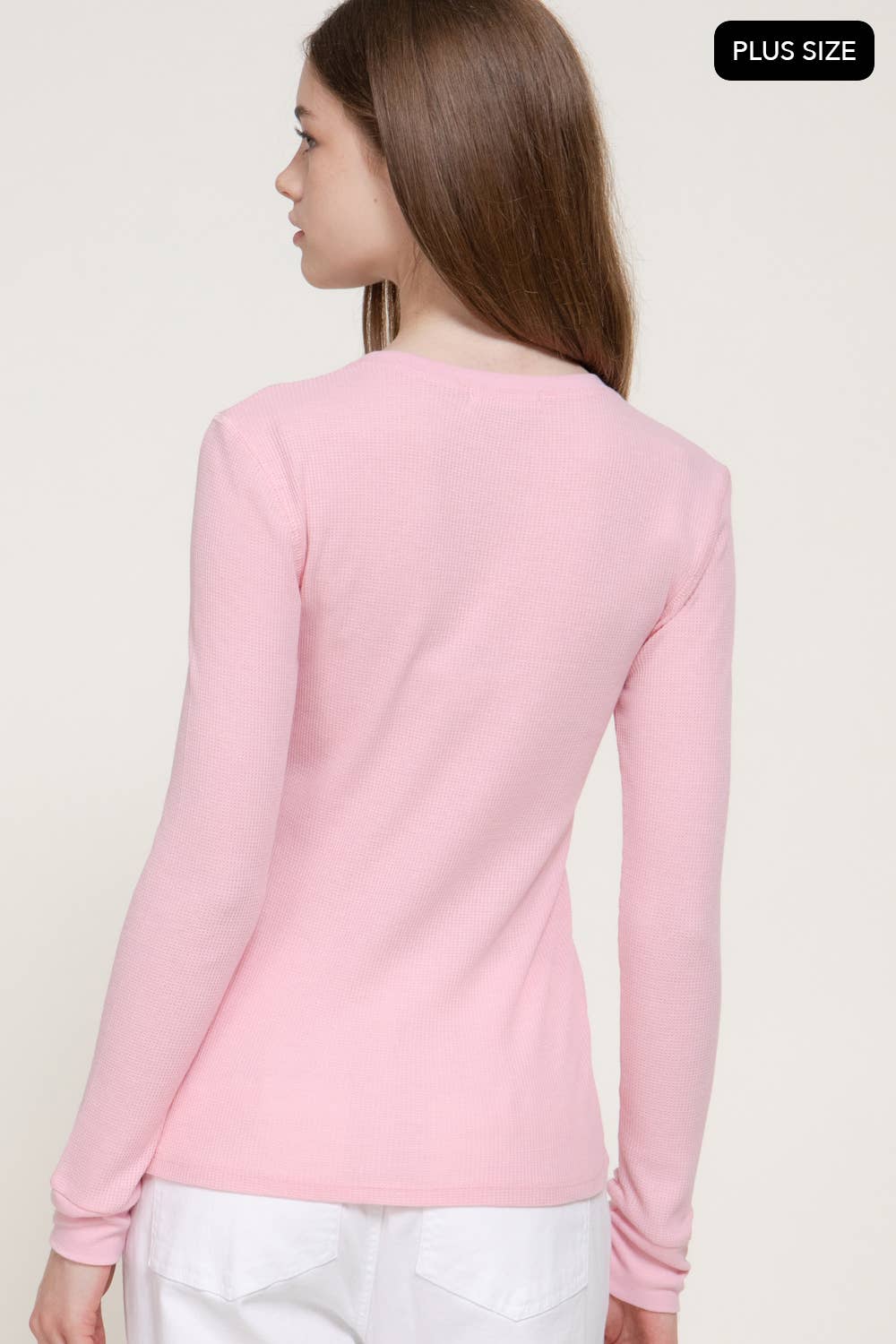 [PLUS SIZE] Long Sleeve Crew Neck Thermal Knit Top