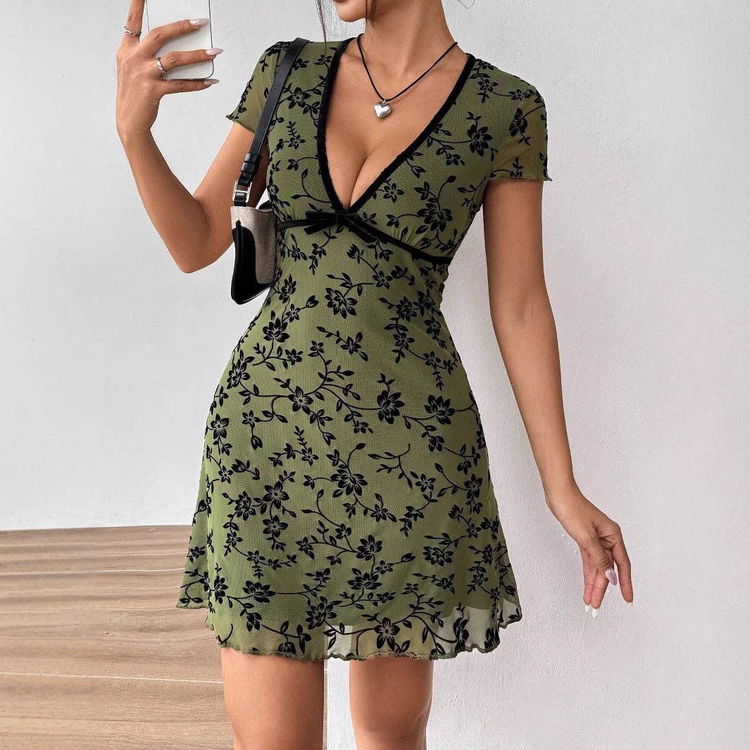 Floral Embroidery V-Neck A-Line Dress
