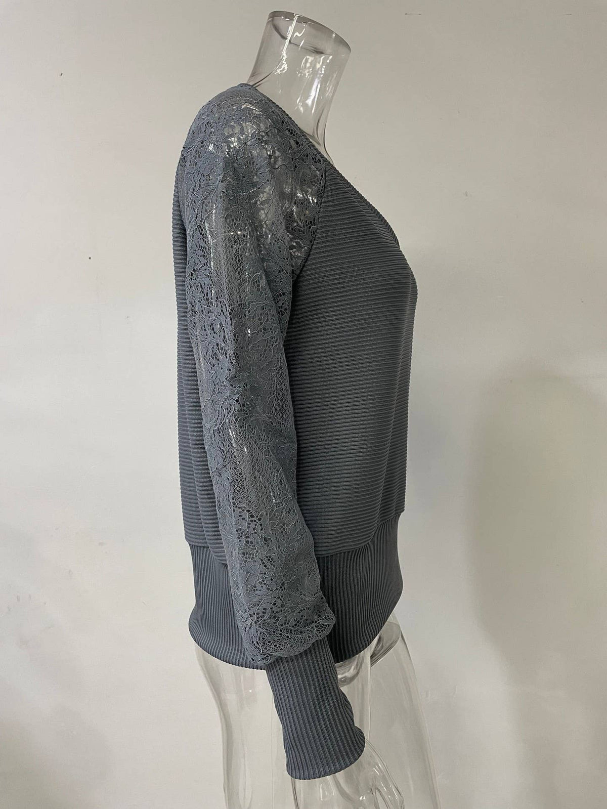 Casual loose v neck lace spliced top