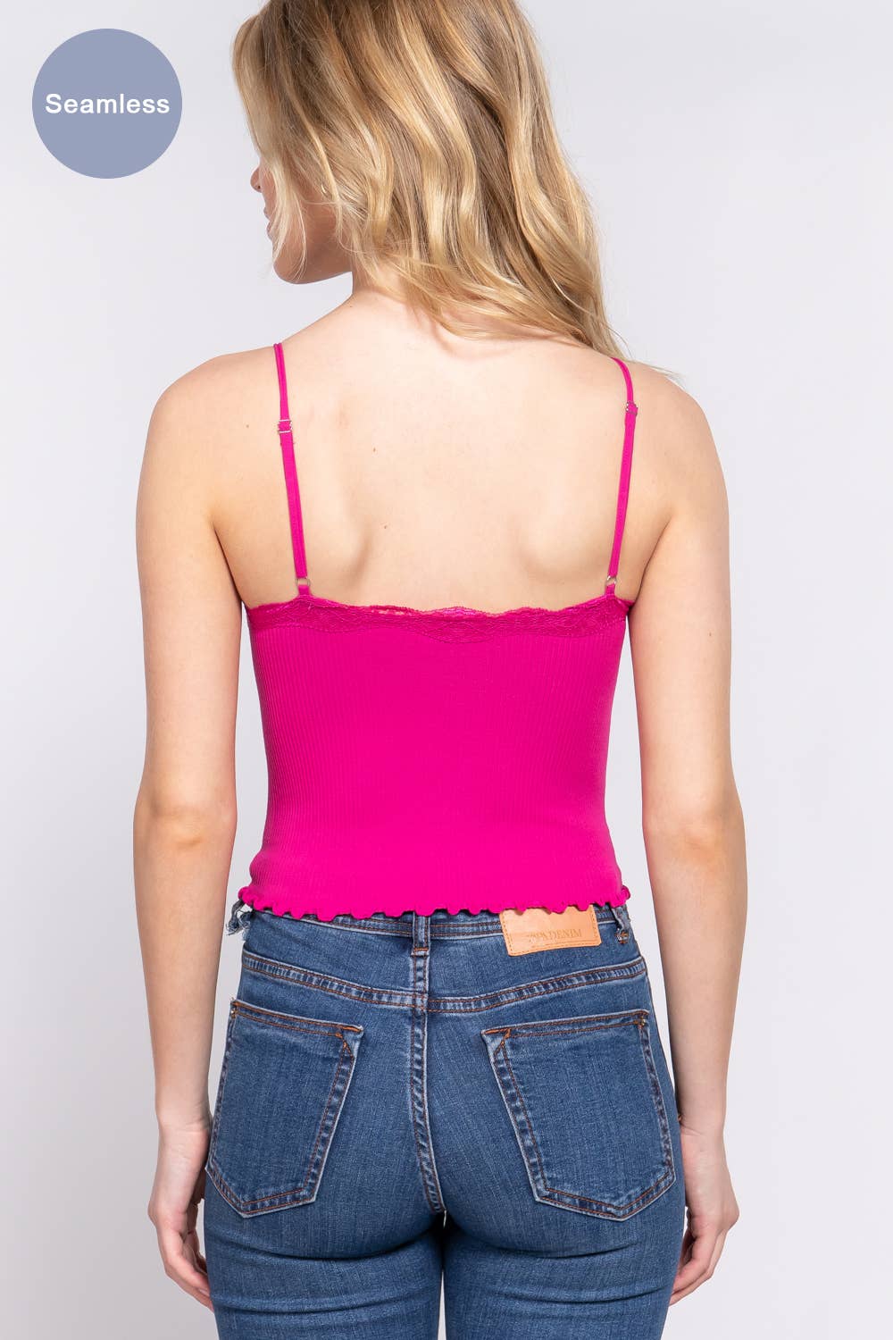V-neck Lace Detail Seamless Rib Knit Cami Top