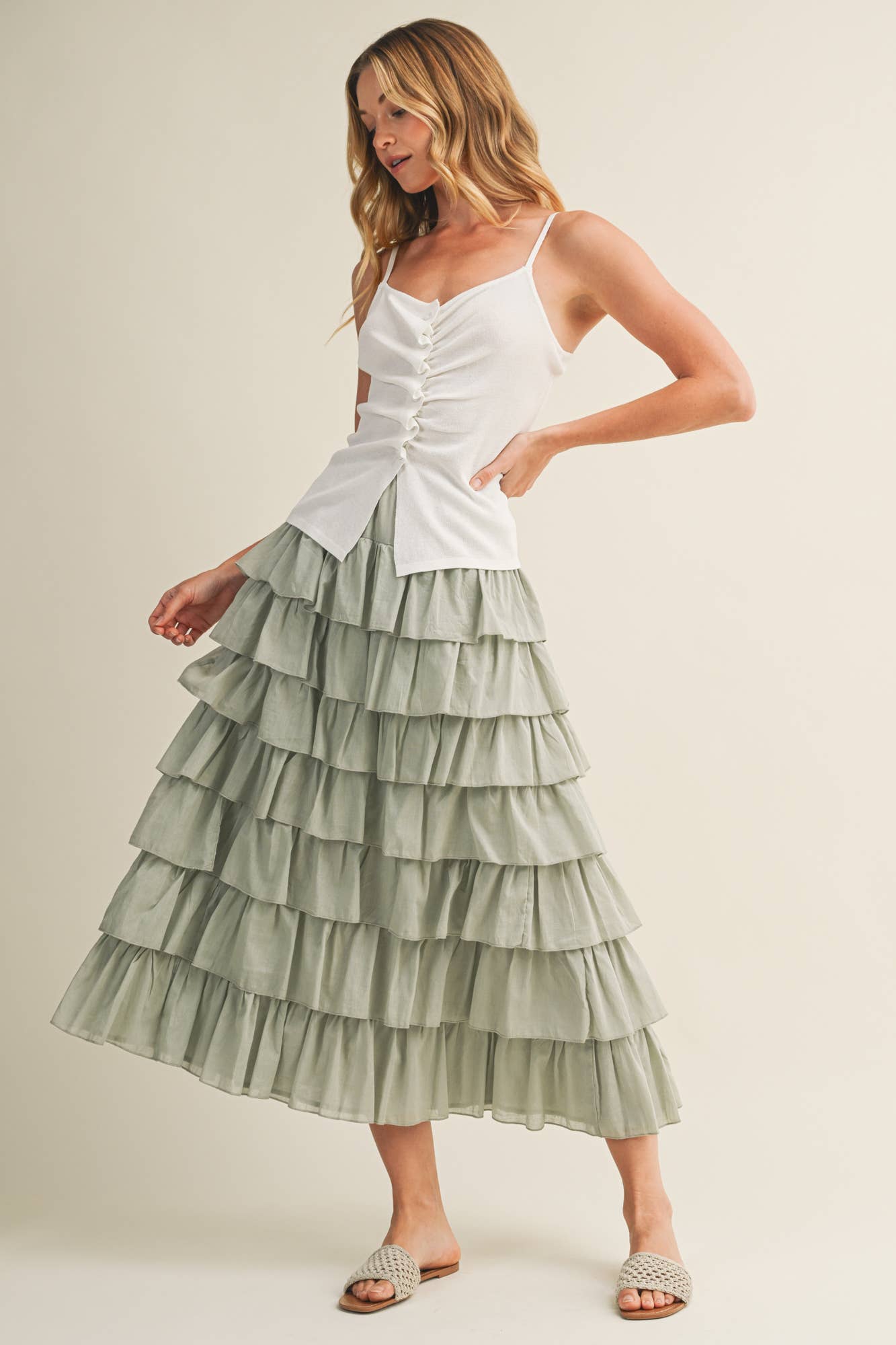 TIERED RUFFLE DRAWSTRING WAIST SKIRT