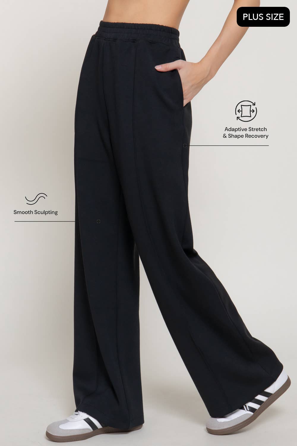 [PLUS SIZE] Elastic Waist Soft Modal Scuba Wide Pants