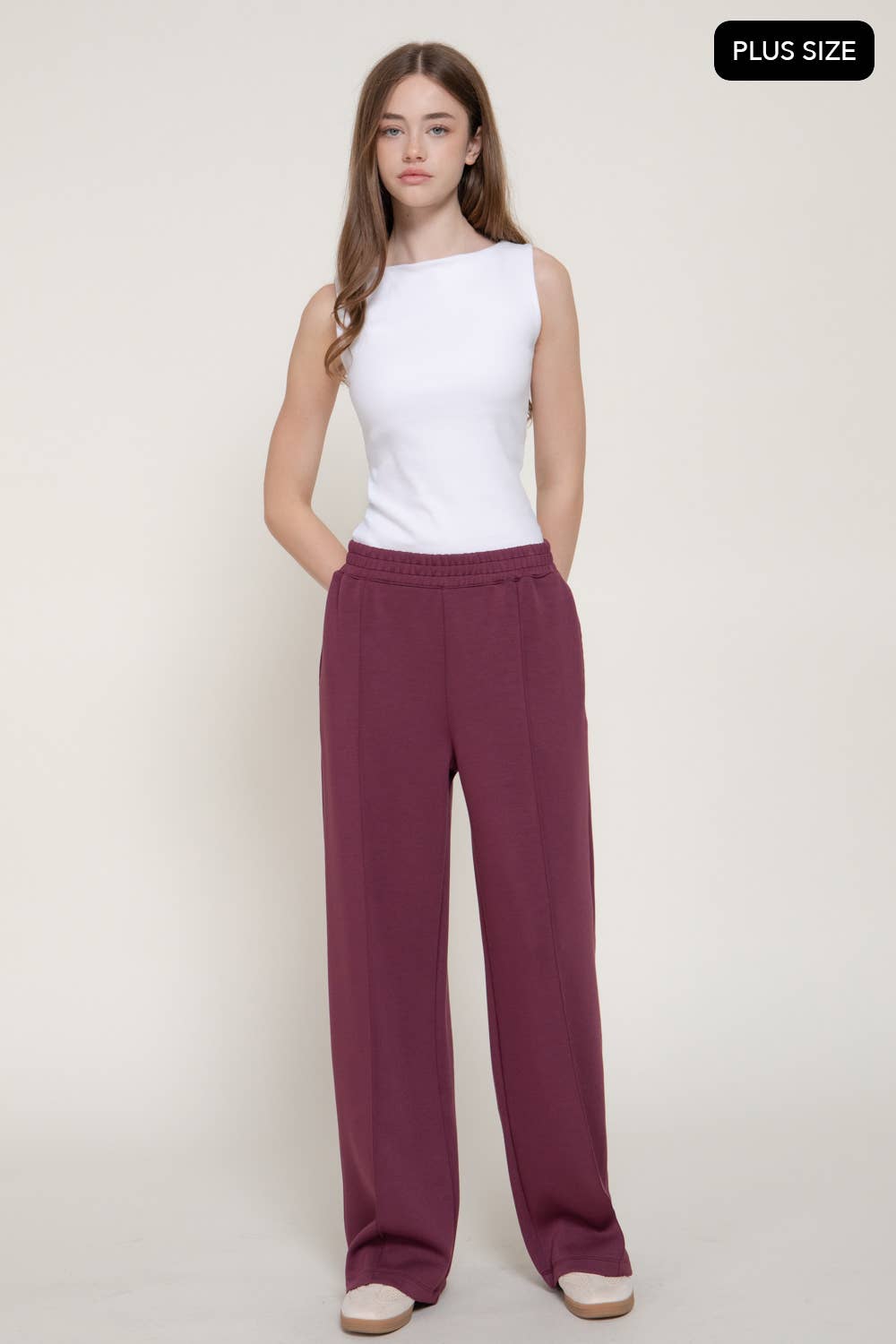 [PLUS SIZE] Elastic Waist Soft Modal Scuba Wide Pants