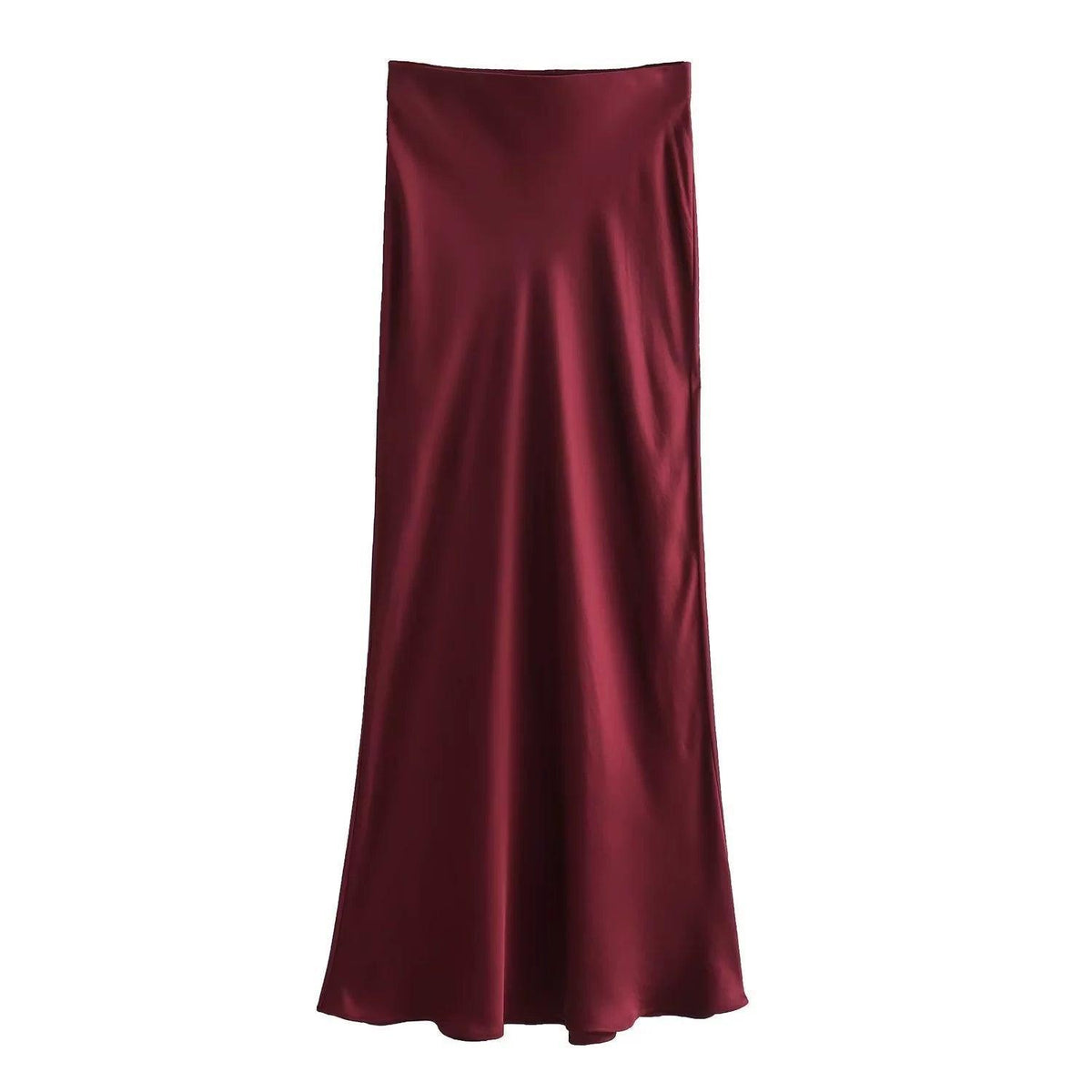 Ladies Solid Color Satin Midi Skirt