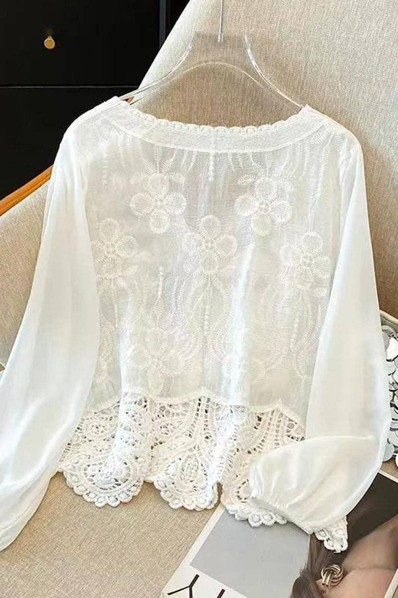 Lace V-Neck Button-Front Blouse