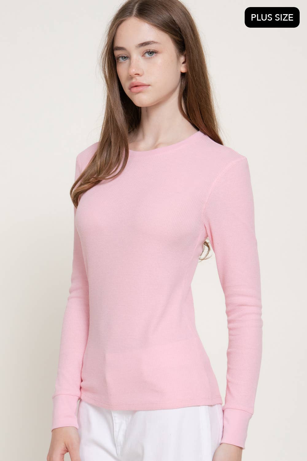 [PLUS SIZE] Long Sleeve Crew Neck Thermal Knit Top