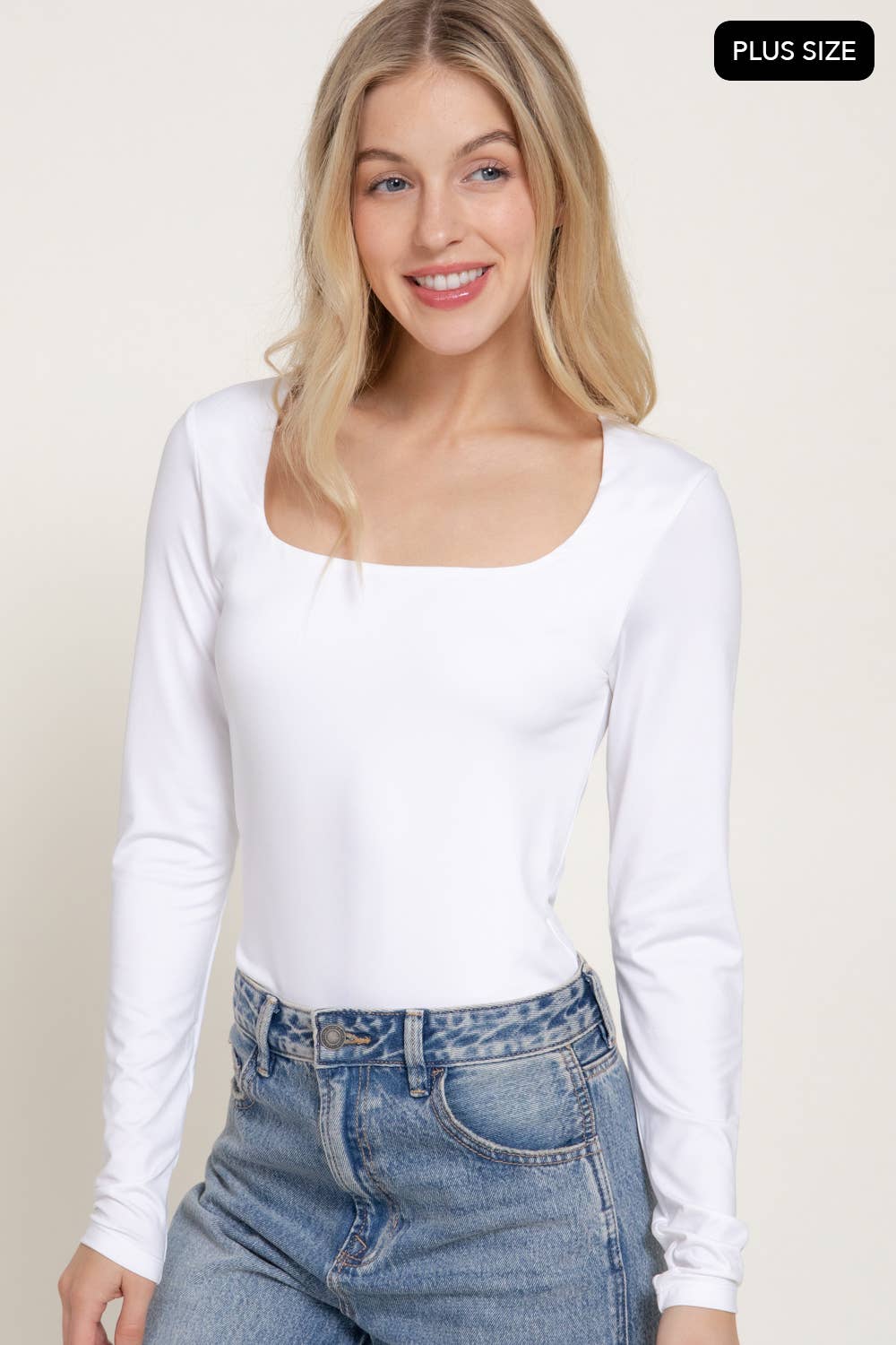 [PLUS SIZE] Long Sleeve Square Neck Double Layered Knit Top