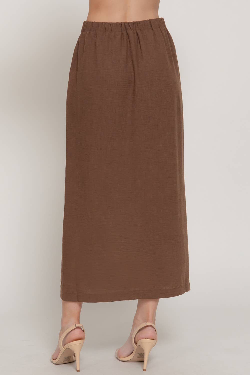 Front Slit with Button Detail Linen Effect Midi Skirt