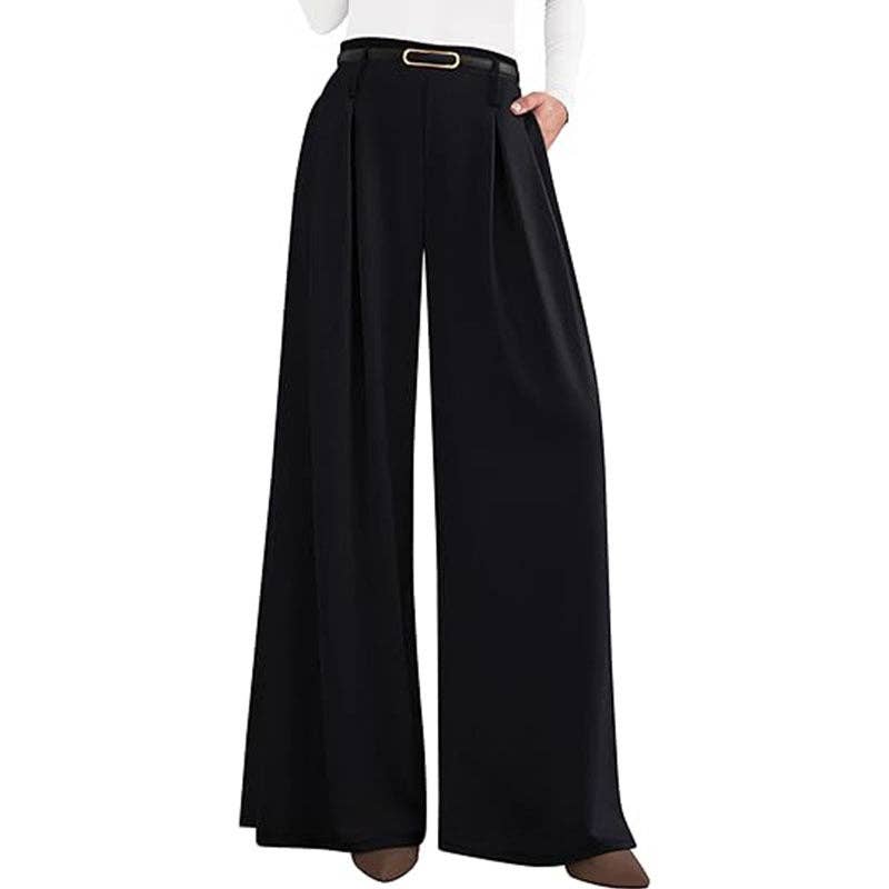 High Waist Wide Leg Flowing Work Trousers for Women