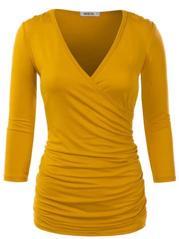 3/4 Sleeve Tank Tops Deep V-Neck Surplice Wrap