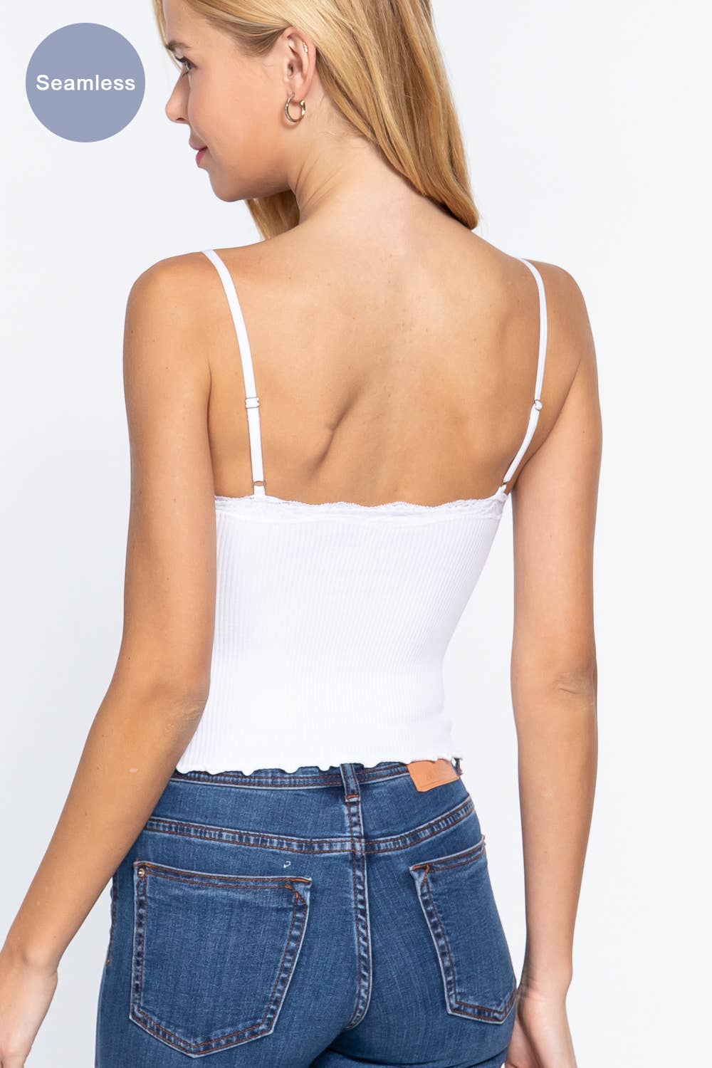 V-neck Lace Detail Seamless Rib Knit Cami Top