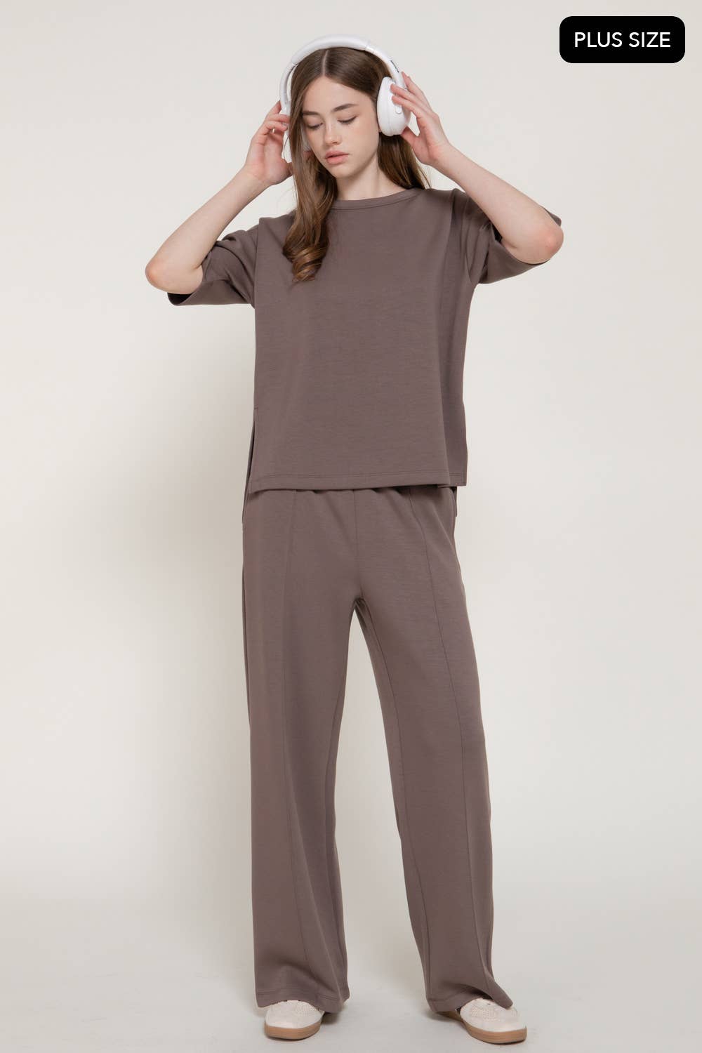 [PLUS SIZE] Elastic Waist Soft Modal Scuba Wide Pants