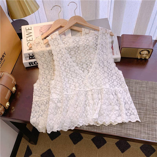 Embroidered Lace Short Sleeve Crop Top