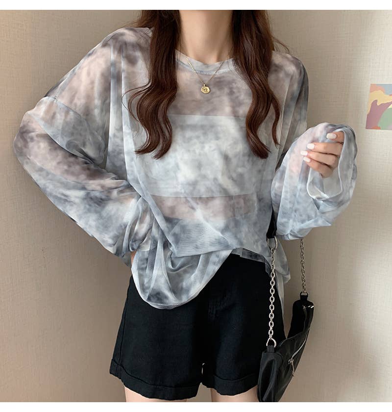 Tie-Dye Sheer Mesh Top