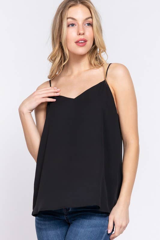 V-neck with back Cross Strap Woven Cami Top