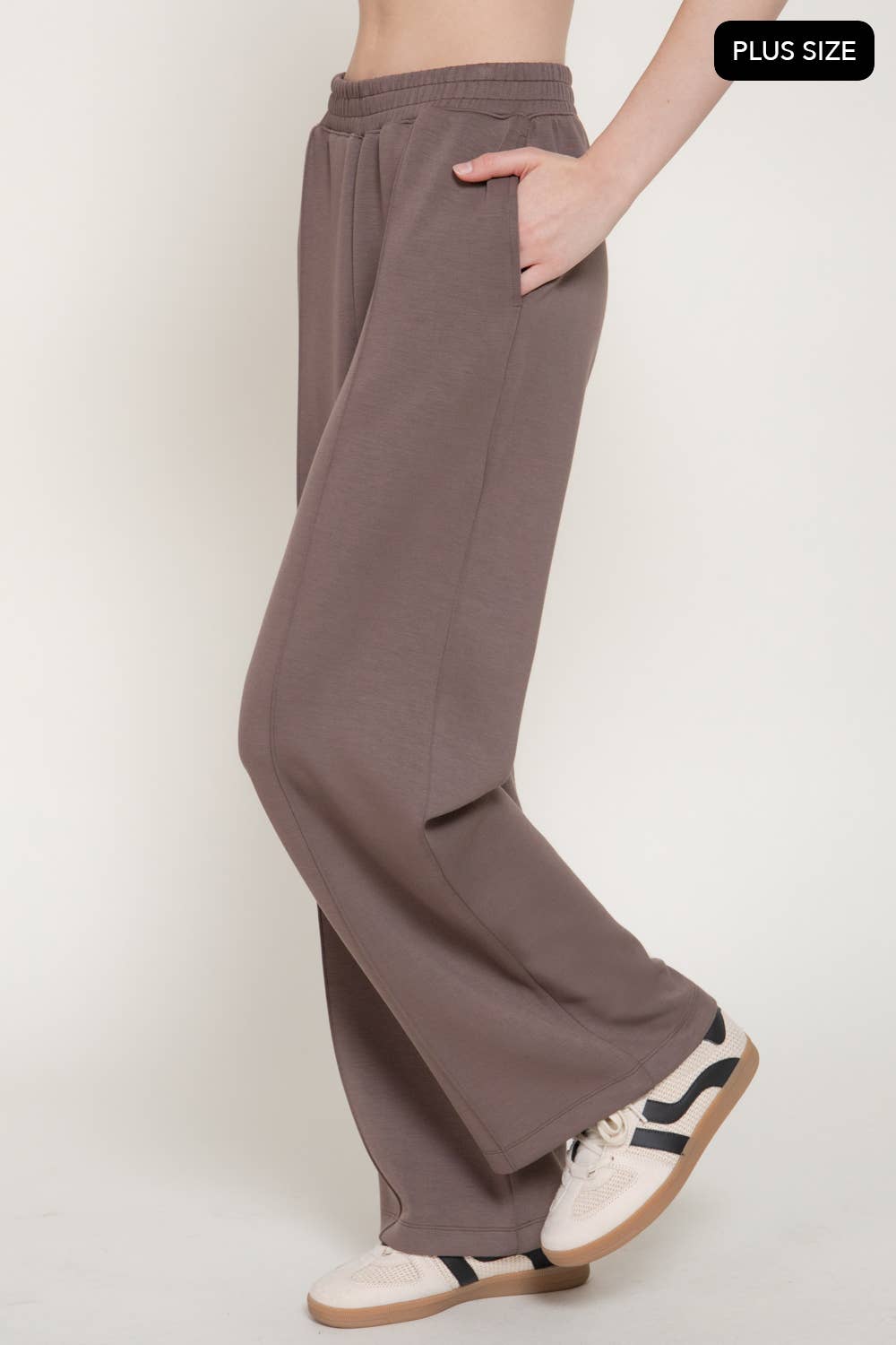 [PLUS SIZE] Elastic Waist Soft Modal Scuba Wide Pants