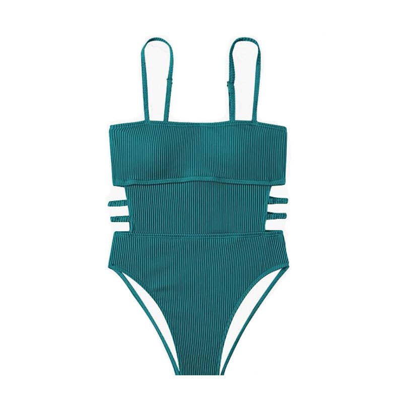 Wrinkle Solid Color Waist Cut Out One Piece Swimwear Y09
