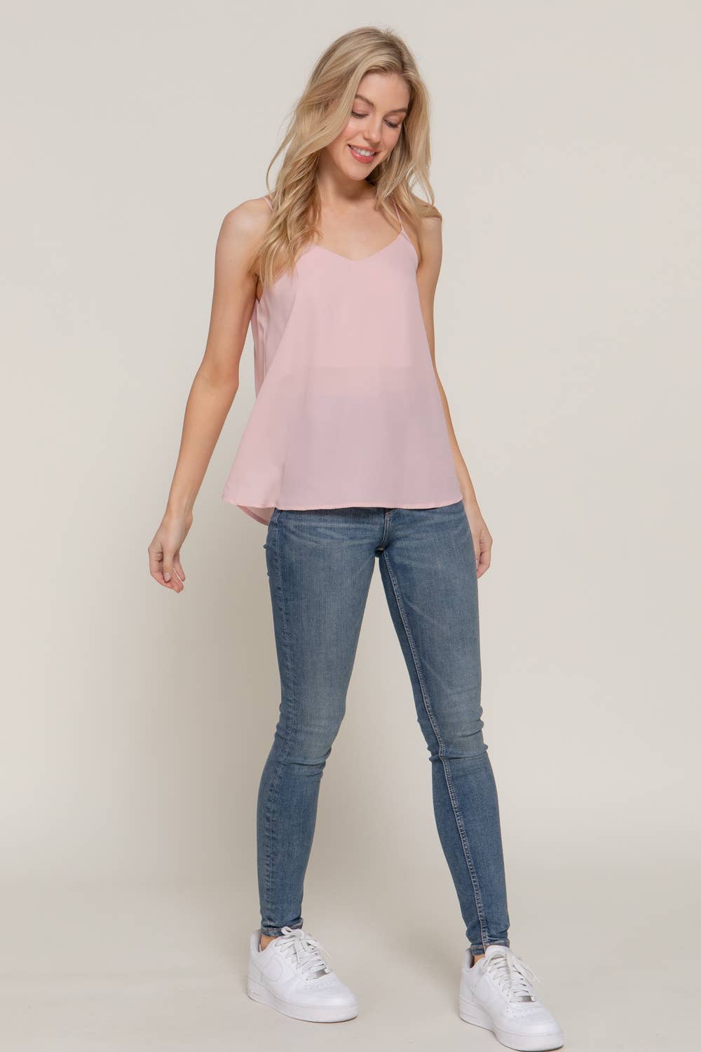 V-neck with back Cross Strap Woven Cami Top