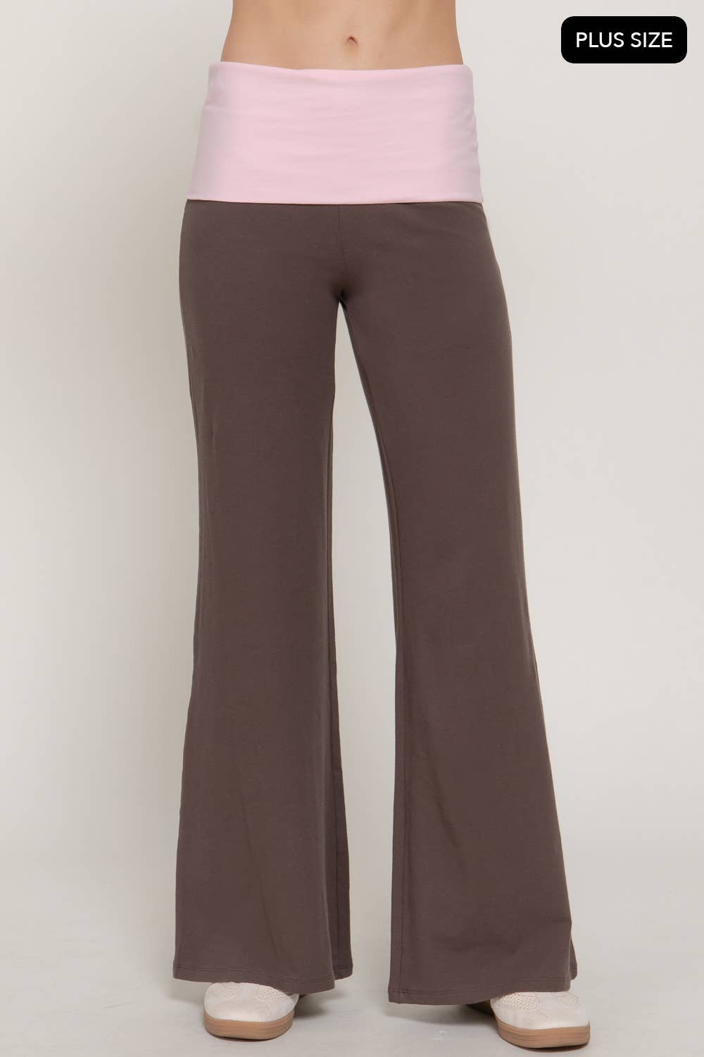 [PLUS SIZE] Contrasting Color Folded Waist Yoga Pants