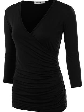 3/4 Sleeve Tank Tops Deep V-Neck Surplice Wrap