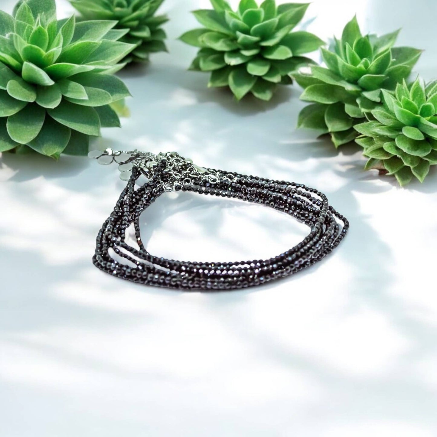 Black Spinel Anklet Crystal 2mm