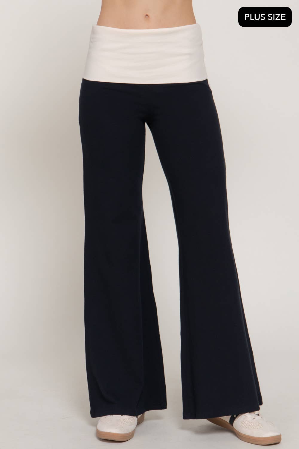 [PLUS SIZE] Contrasting Color Folded Waist Yoga Pants