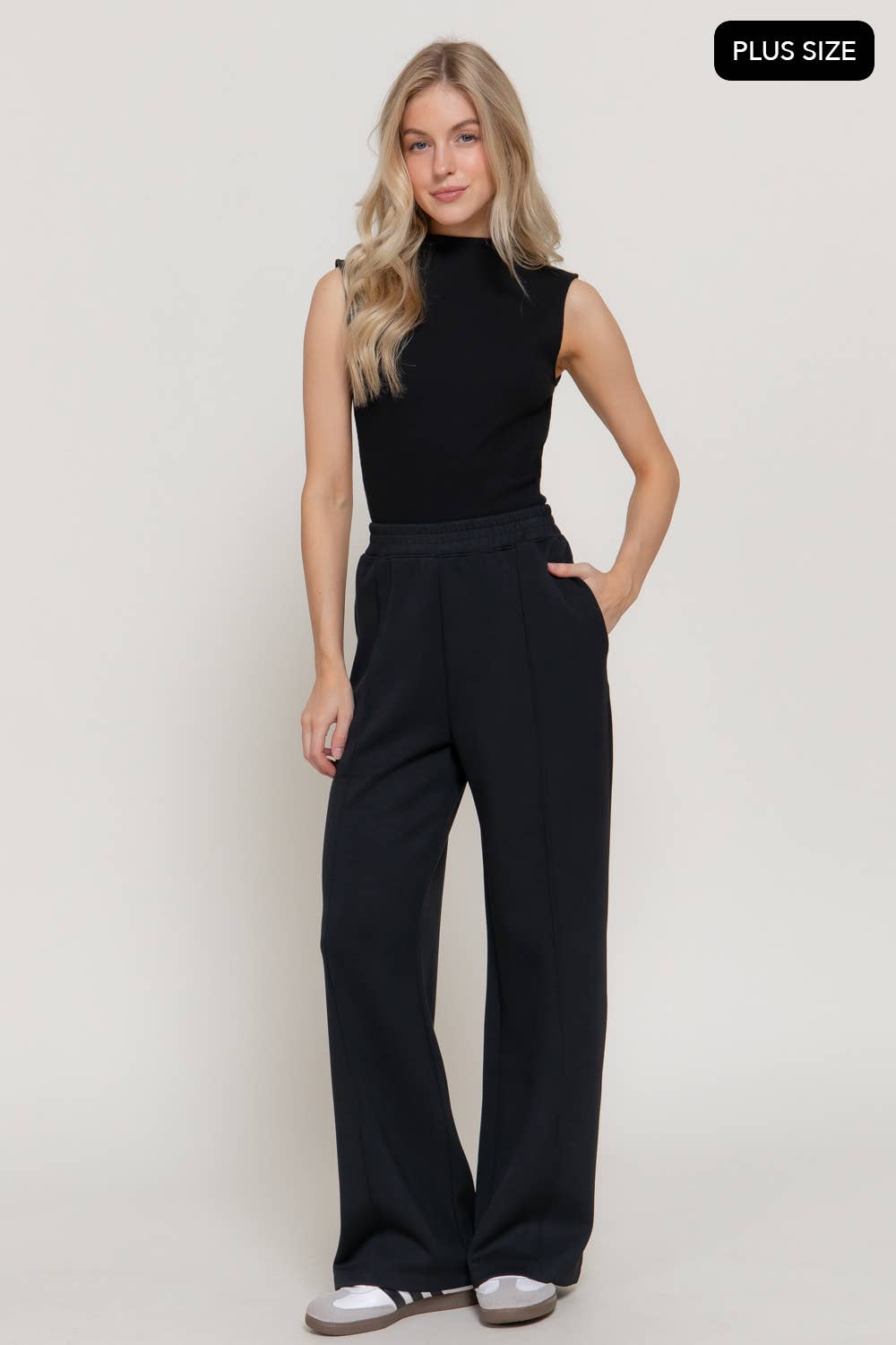 [PLUS SIZE] Elastic Waist Soft Modal Scuba Wide Pants