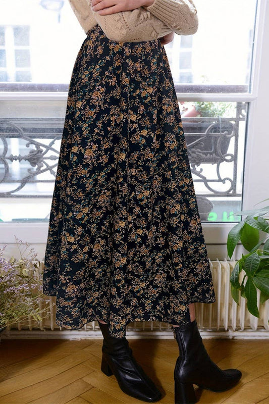 LADIES ELEGANT COMMUTER PLEATED FLORAL SKIRT