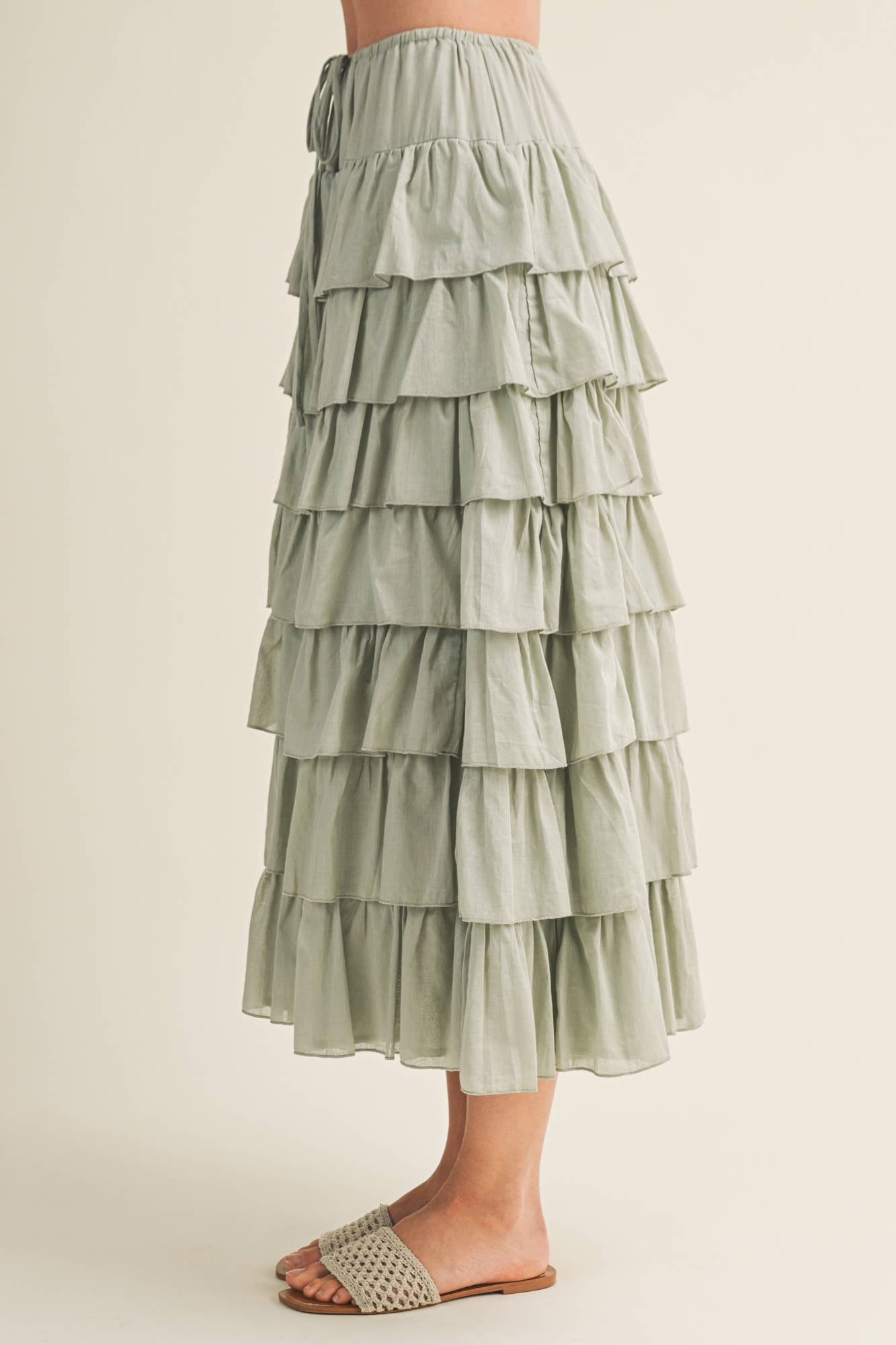 TIERED RUFFLE DRAWSTRING WAIST SKIRT
