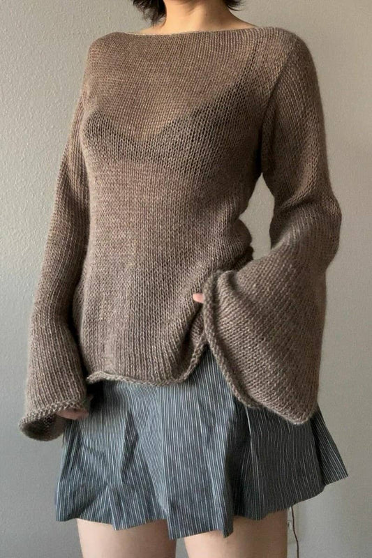 BELL SLEEVE TIE BACKLESS KNIT TOP