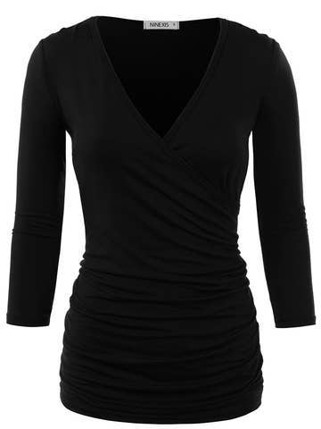 3/4 Sleeve Tank Tops Deep V-Neck Surplice Wrap