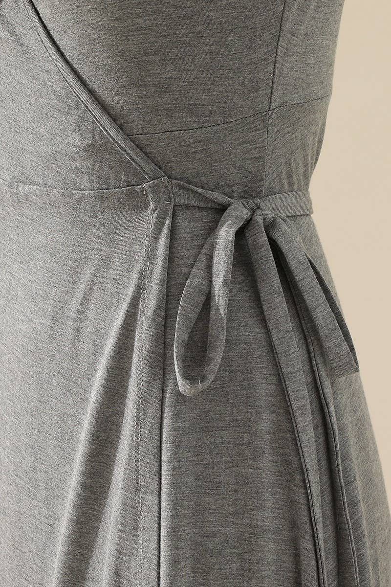 V NECK CASUALSHORT SLEEVE WRAP DRESSES