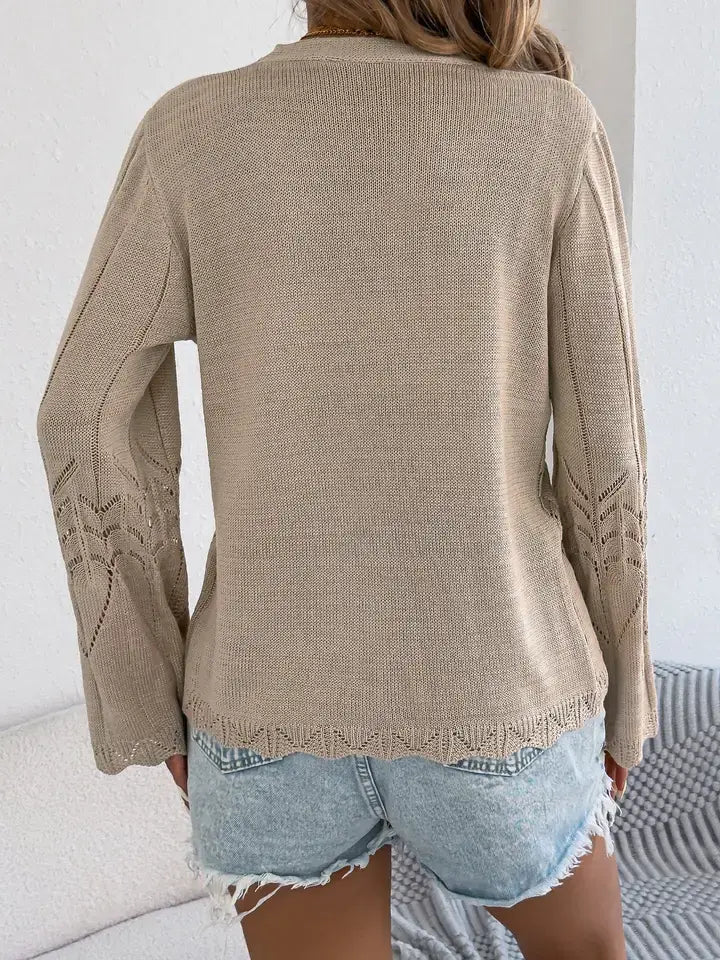 Crochet Knit Cardigan Boho Tie Front Sweater