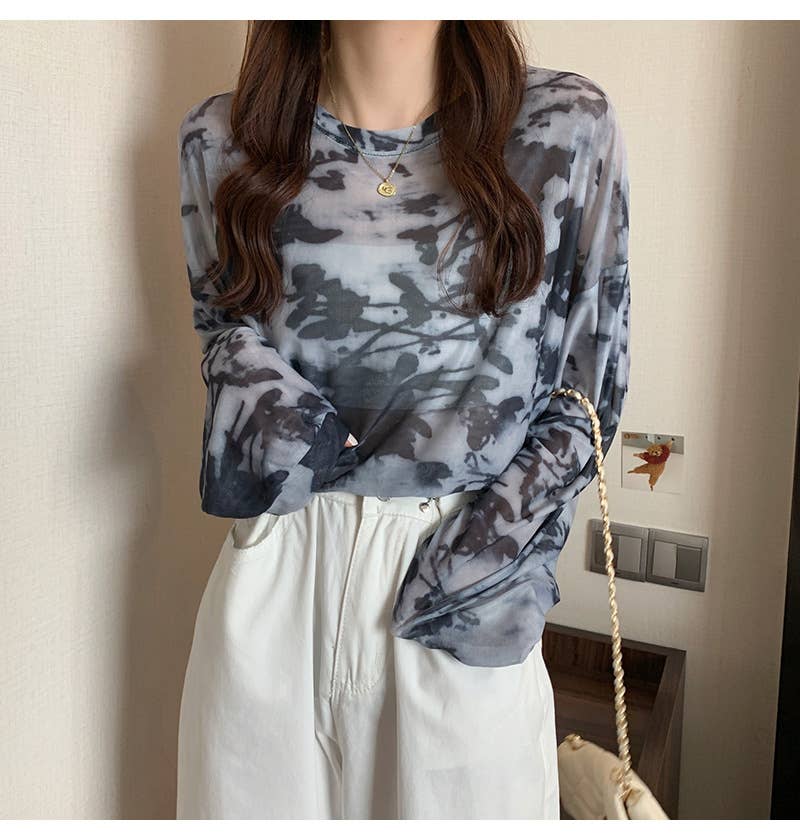 Tie-Dye Sheer Mesh Top