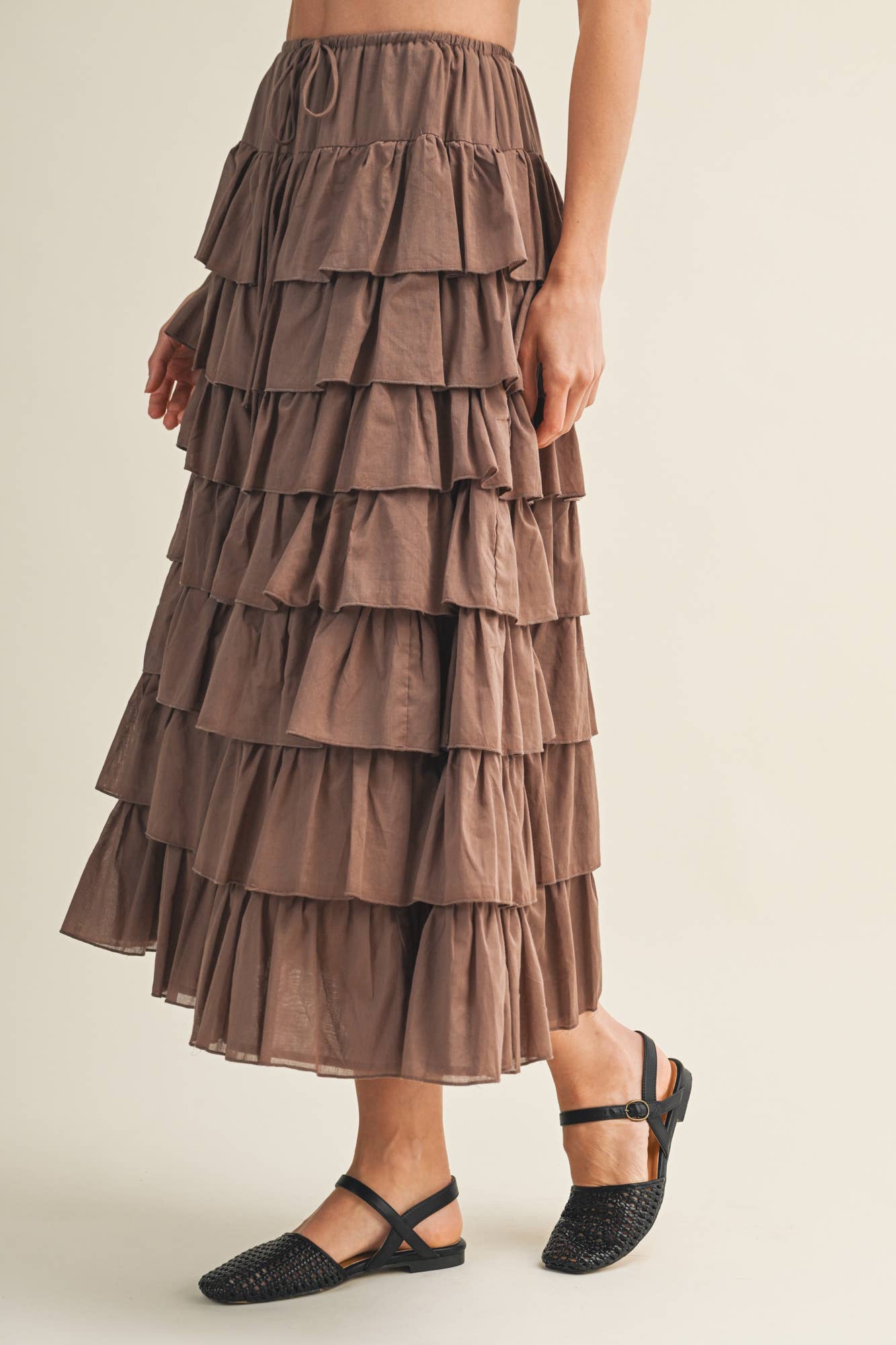 TIERED RUFFLE DRAWSTRING WAIST SKIRT