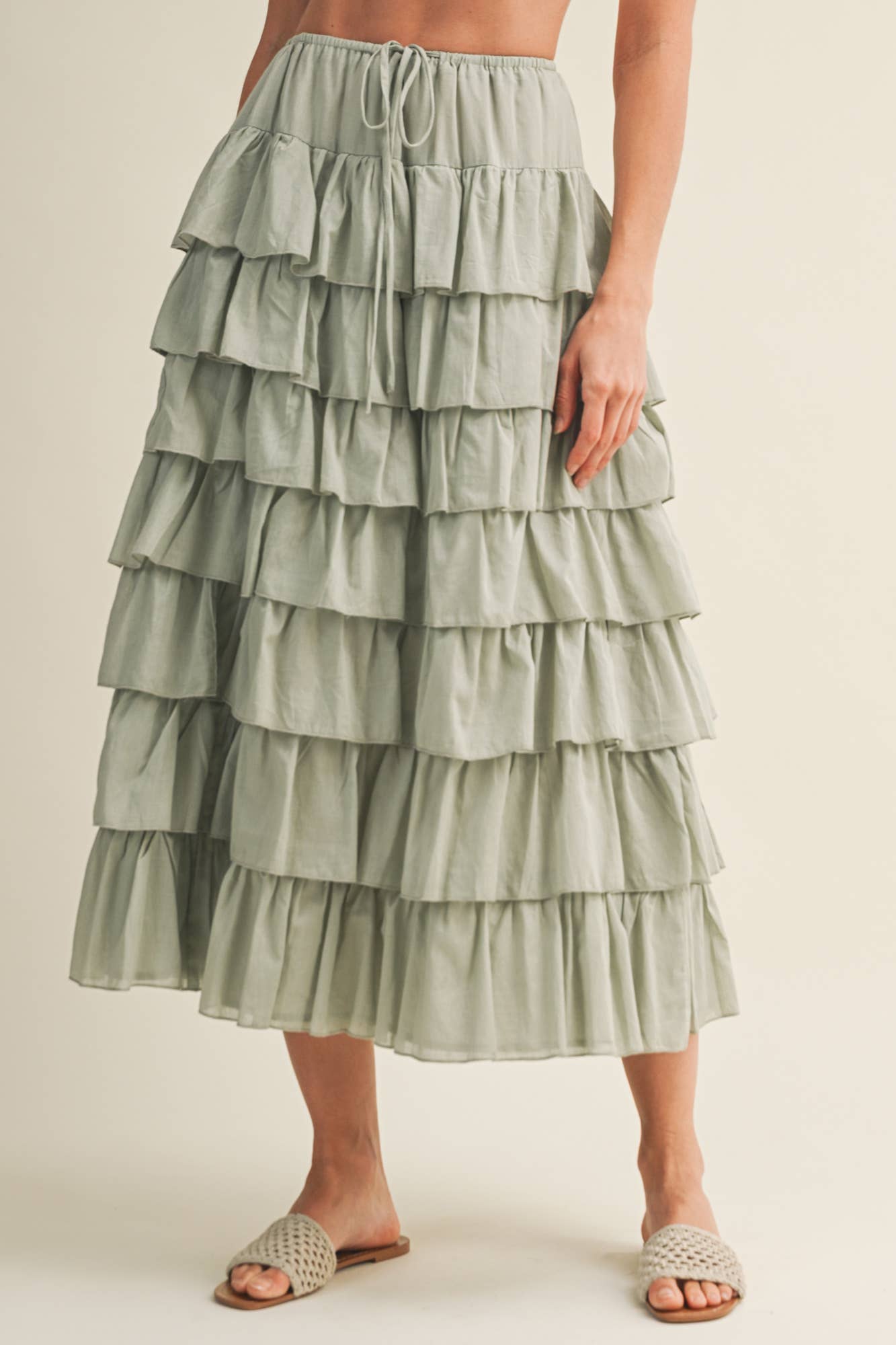TIERED RUFFLE DRAWSTRING WAIST SKIRT