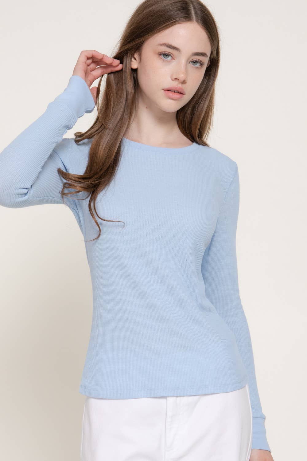[PLUS SIZE] Long Sleeve Crew Neck Thermal Knit Top