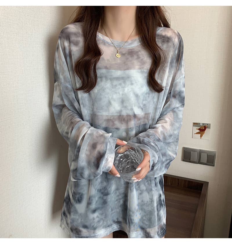 Tie-Dye Sheer Mesh Top