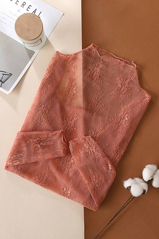 Sheer Lace Mock Long Sleeve Top