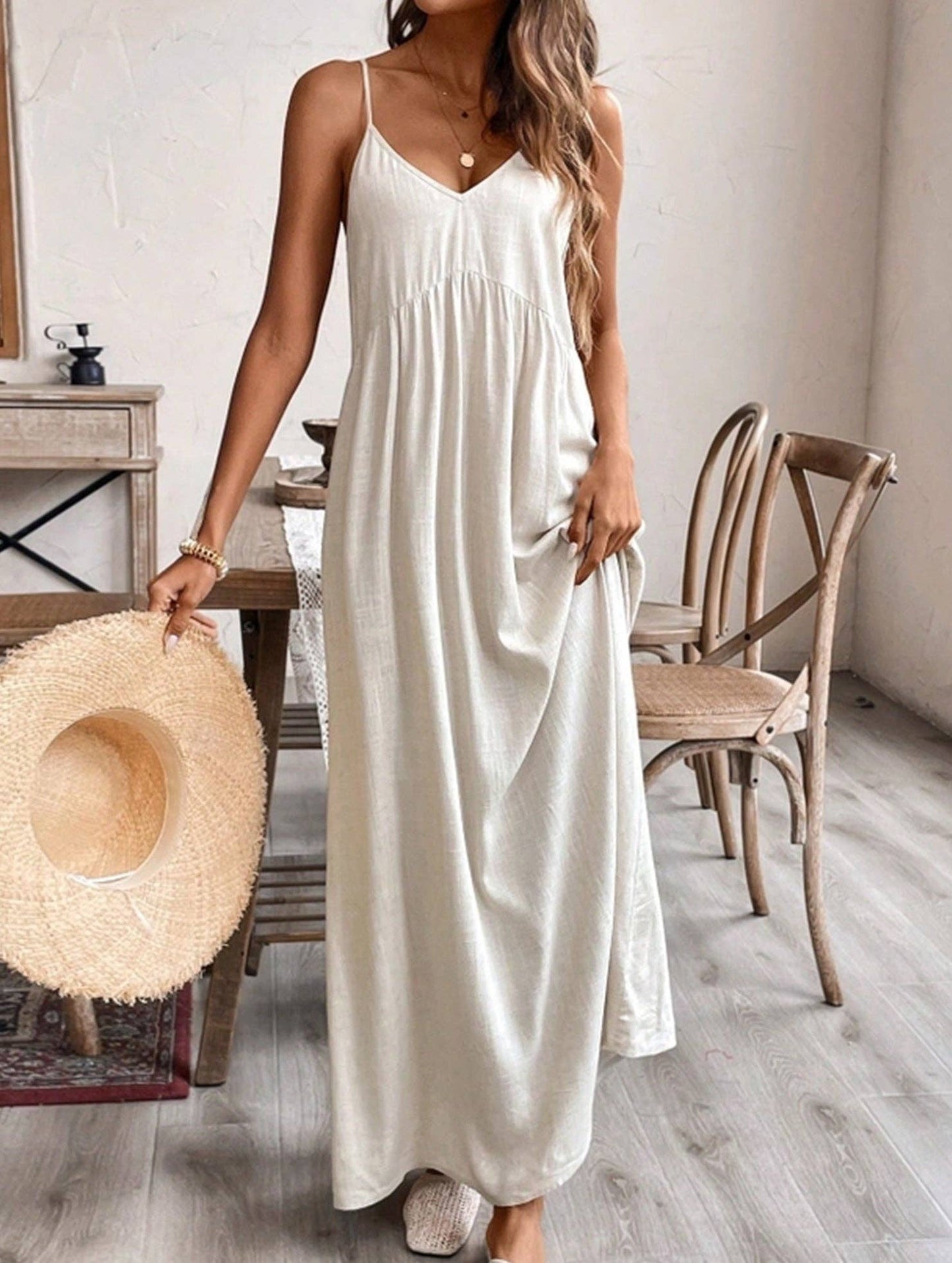 Halter Neck Loose Fit Cotton Linen Blend Dress – Lightweight & Breathable Summer Dress