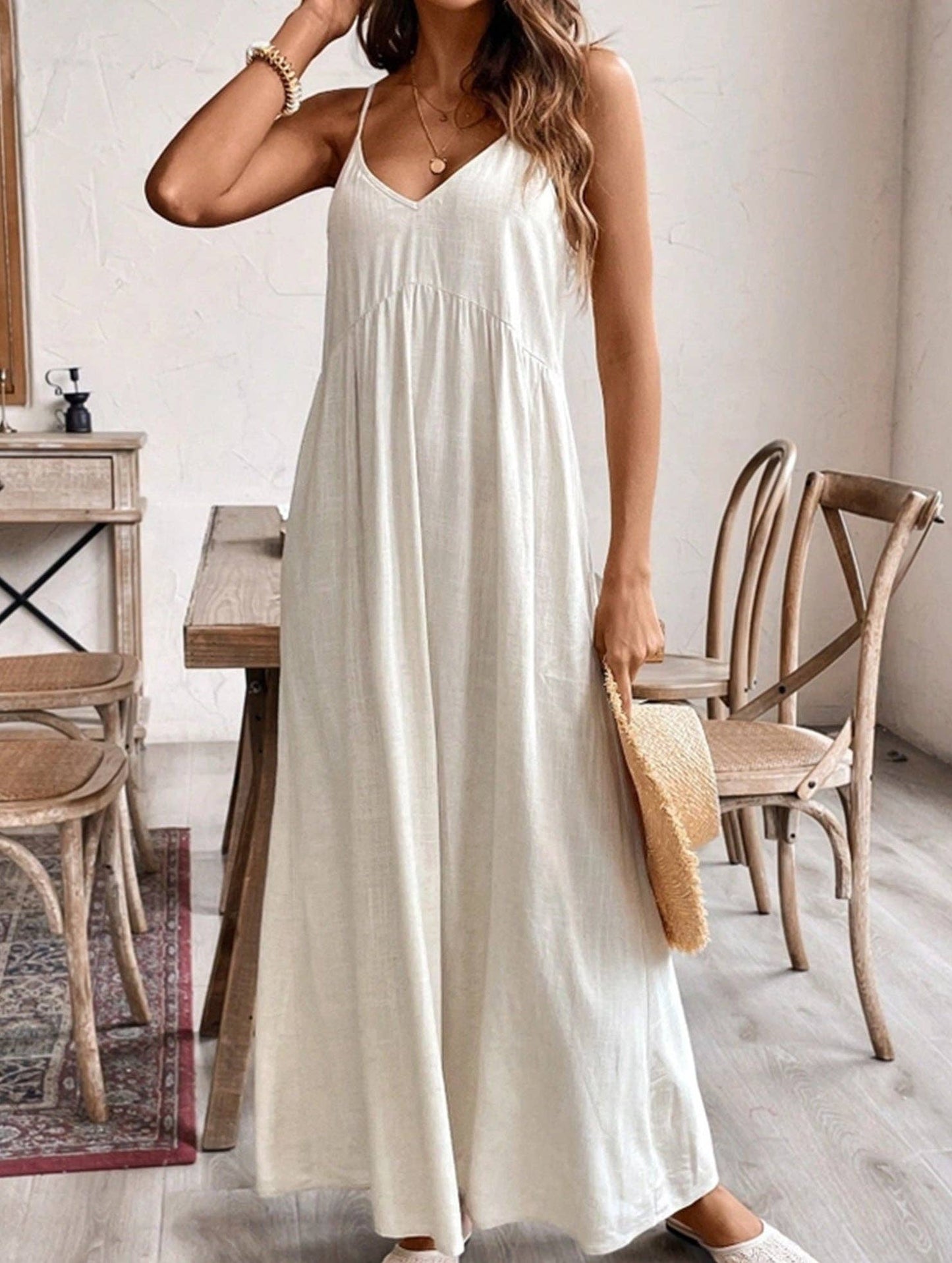 Halter Neck Loose Fit Cotton Linen Blend Dress – Lightweight & Breathable Summer Dress