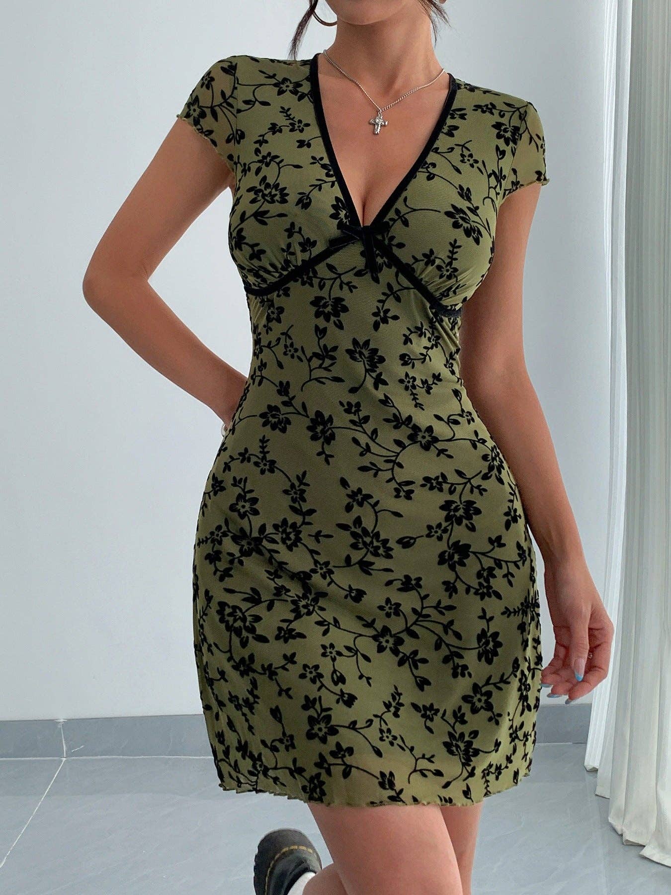 Floral Embroidery V-Neck A-Line Dress