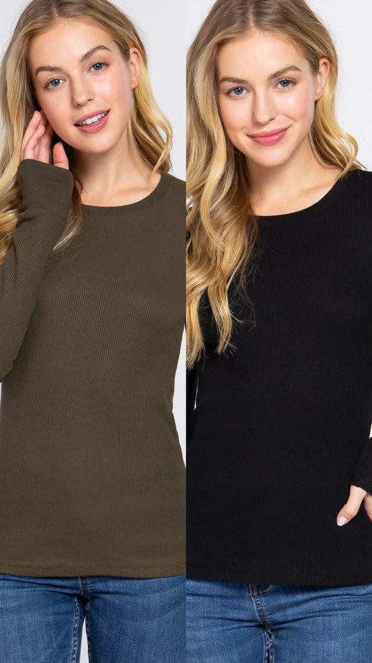 [PLUS SIZE] Long Sleeve Crew Neck Thermal Knit Top