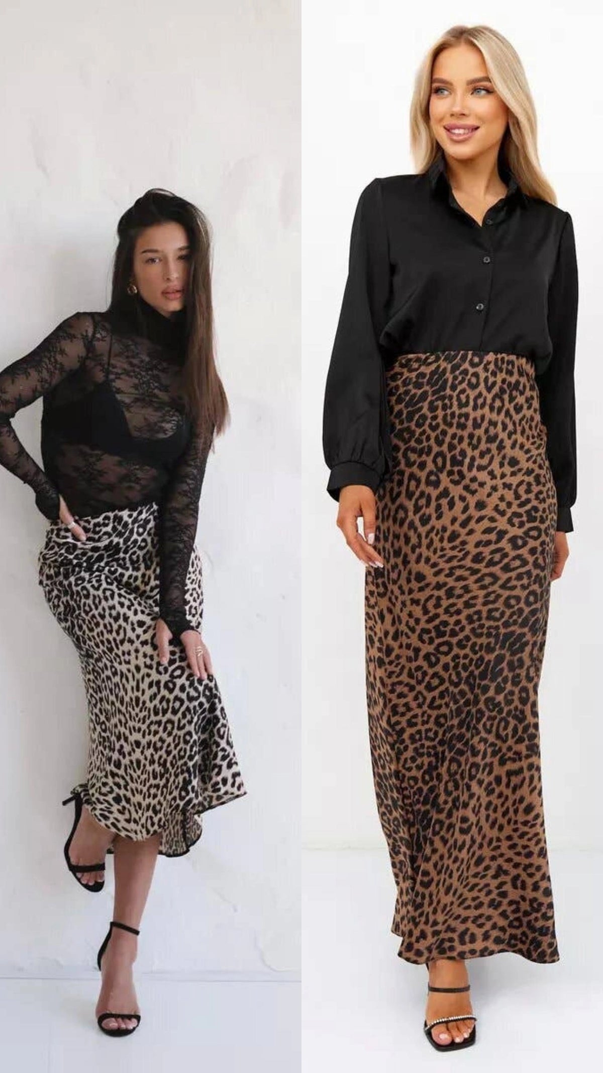 SEXY SATIN SNOW or LEOPARD PRINT HIGH-WAISTED SKIRT