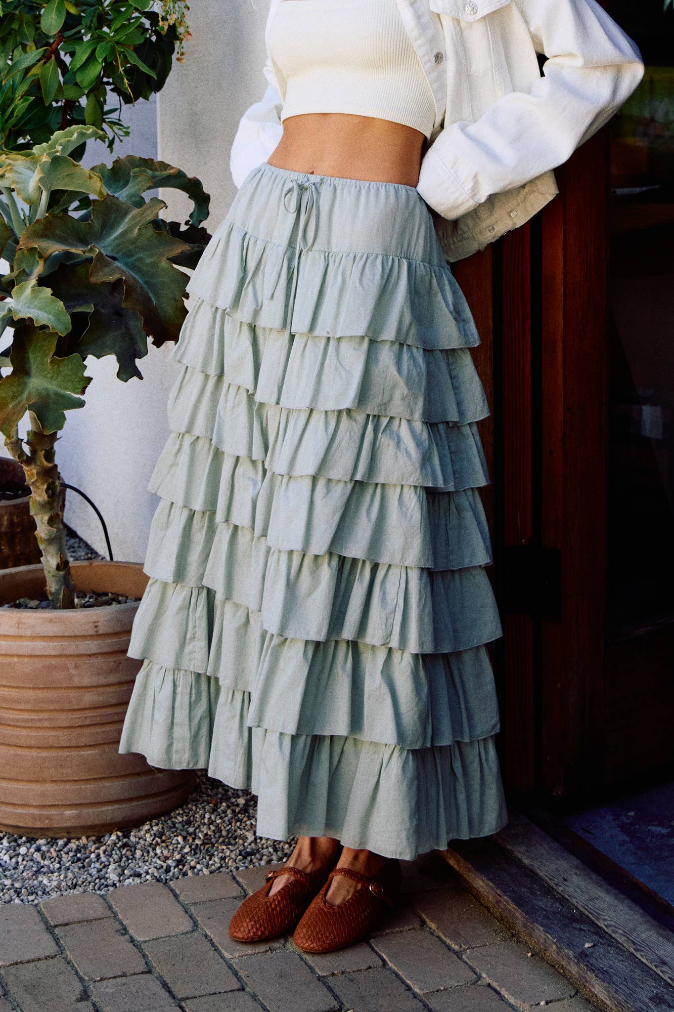 TIERED RUFFLE DRAWSTRING WAIST SKIRT