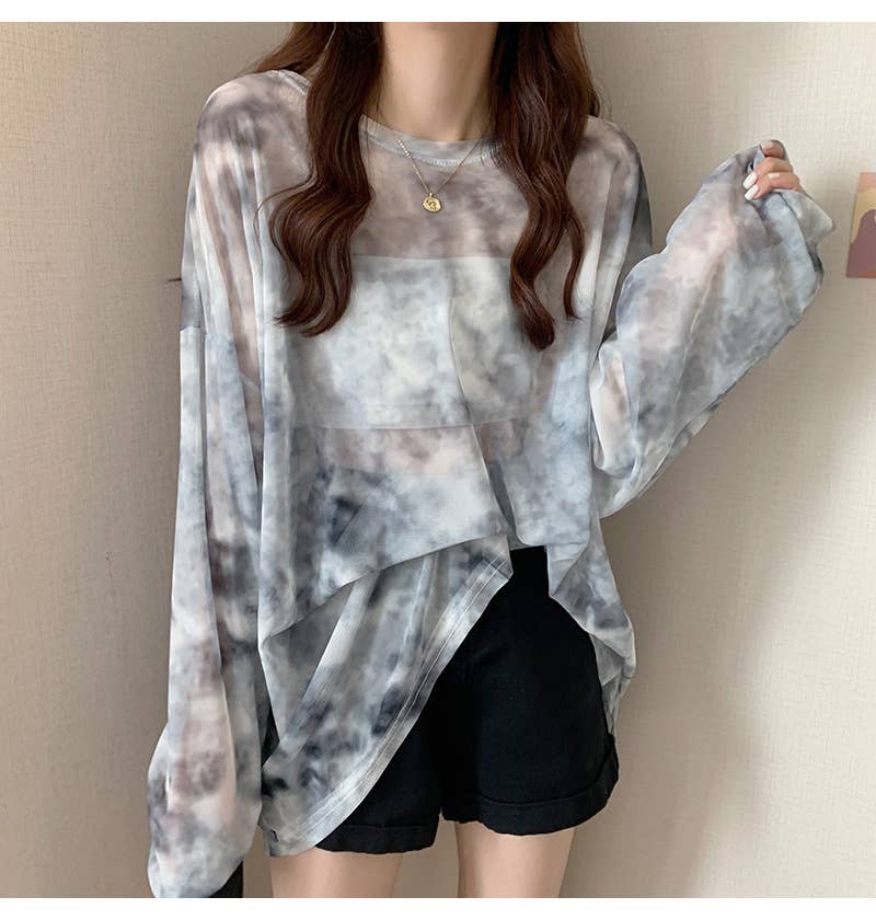 Tie-Dye Sheer Mesh Top