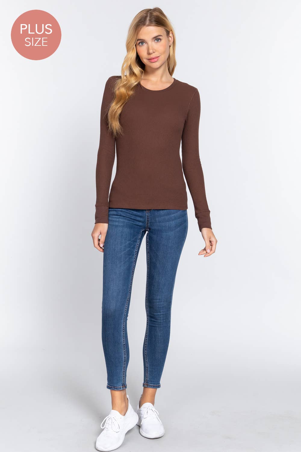 [PLUS SIZE] Long Sleeve Crew Neck Thermal Knit Top