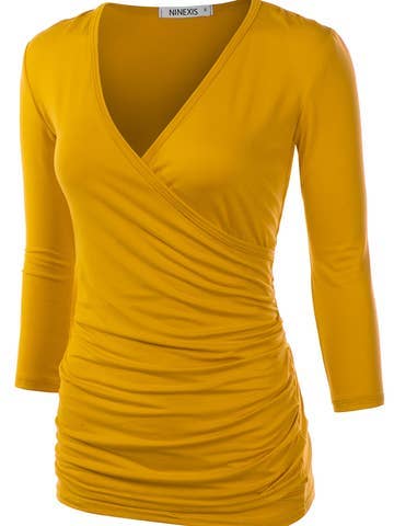 3/4 Sleeve Tank Tops Deep V-Neck Surplice Wrap