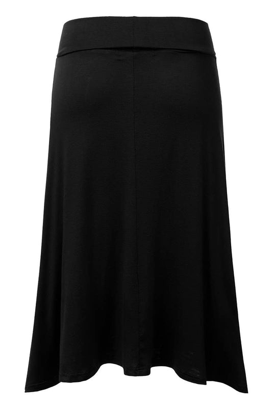 High Waist Elastic Flared Midi Skirt