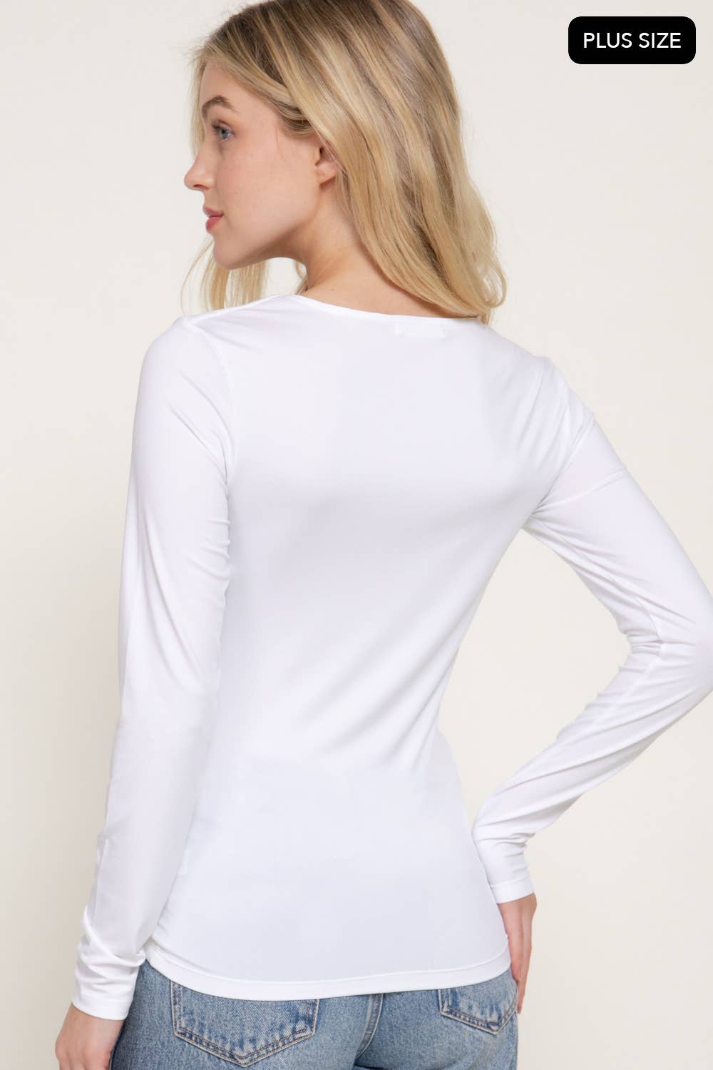 [PLUS SIZE] Long Sleeve Square Neck Double Layered Knit Top